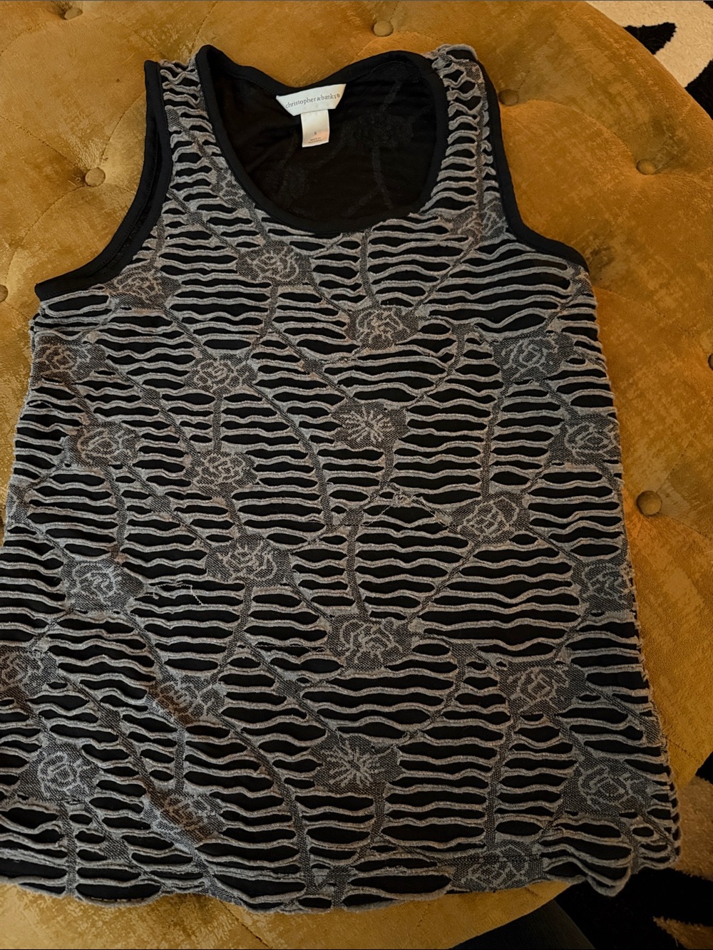 Christopher & Banks Black Tank with Gray Floral Lace Overlay